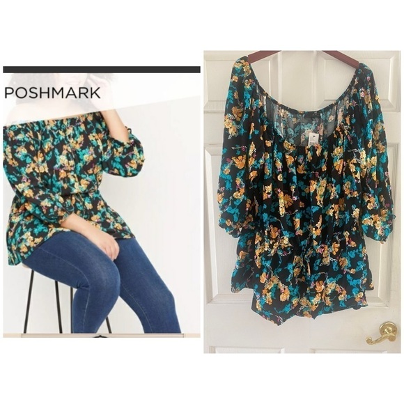 NWT Lane Bryant Floral Off Shoulder Babydoll Whimsigoth  Boho Blouse Size 22/24 - Picture 1 of 9